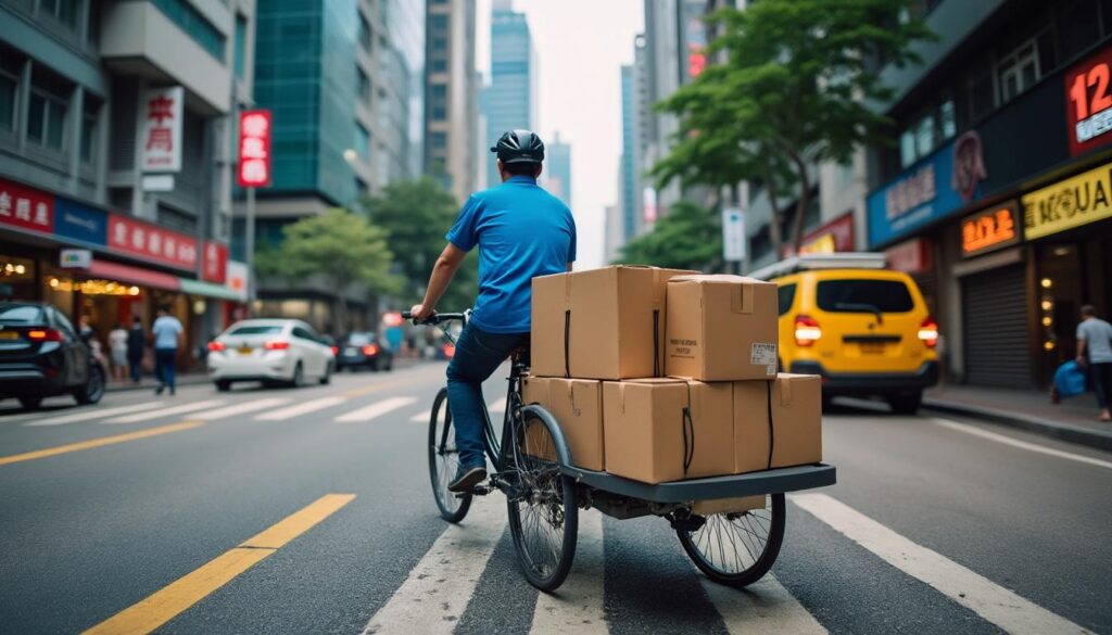 Photos de la cyclo-HK-Logistic : logistique urbaine durable en action